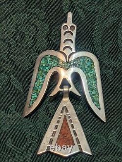 RARE Vintage Navajo STERLING Turquoise PEYOTE BIRD Brooch Pin WILLIAM SINGER SD