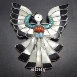 RARE Vintage Zuni DIXON SHEBOLA SterlingSilver INLAY PIN Turquoise Coral Jet MOP