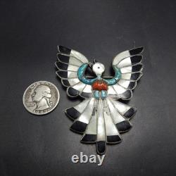 RARE Vintage Zuni DIXON SHEBOLA SterlingSilver INLAY PIN Turquoise Coral Jet MOP