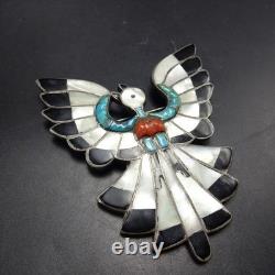 RARE Vintage Zuni DIXON SHEBOLA SterlingSilver INLAY PIN Turquoise Coral Jet MOP