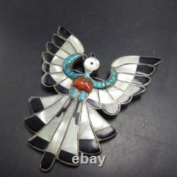 RARE Vintage Zuni DIXON SHEBOLA SterlingSilver INLAY PIN Turquoise Coral Jet MOP