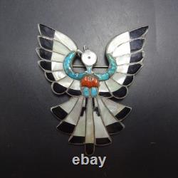 RARE Vintage Zuni DIXON SHEBOLA SterlingSilver INLAY PIN Turquoise Coral Jet MOP