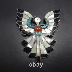 RARE Vintage Zuni DIXON SHEBOLA SterlingSilver INLAY PIN Turquoise Coral Jet MOP