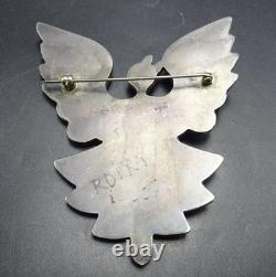 RARE Vintage Zuni DIXON SHEBOLA SterlingSilver INLAY PIN Turquoise Coral Jet MOP