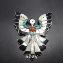 RARE Vintage Zuni DIXON SHEBOLA SterlingSilver INLAY PIN Turquoise Coral Jet MOP