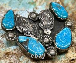RARE Vintage Zuni Dan Simplicio Handmade Sterling & Turquoise Blossom Brooch Pin