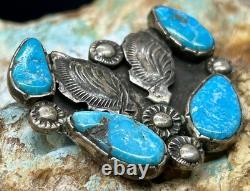 RARE Vintage Zuni Dan Simplicio Handmade Sterling & Turquoise Blossom Brooch Pin