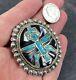 Rare Vintage Zuni Sterling Silver Turquoise & Jet Knifewing Necklace Pendant Pin
