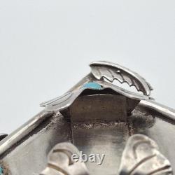 READ VTG Old Pawn 925 Sterling Silver Leaves & Turquoise Watch Pendant Brooch