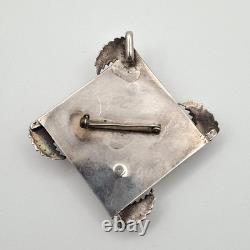 READ VTG Old Pawn 925 Sterling Silver Leaves & Turquoise Watch Pendant Brooch