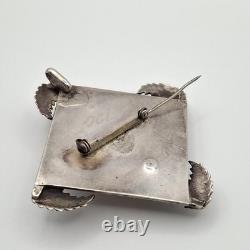 READ VTG Old Pawn 925 Sterling Silver Leaves & Turquoise Watch Pendant Brooch