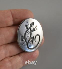 RIcky Coochwytewa Hopi Indian Sterling Silver Pin / Pendant Lizard