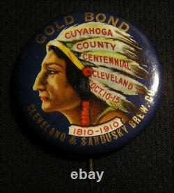 Rare 1910 Gold Bond Beer Cuyahoga County Cleveland Oh Native American Indian Pin