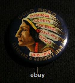 Rare 1910 Gold Bond Beer Cuyahoga County Cleveland Oh Native American Indian Pin