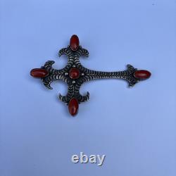 Rare! 925 Sterling Silver With Coral Navajo Pendant/Brooch By Lee Charley, Jr