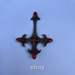 Rare! 925 Sterling Silver With Coral Navajo Pendant/Brooch By Lee Charley, Jr