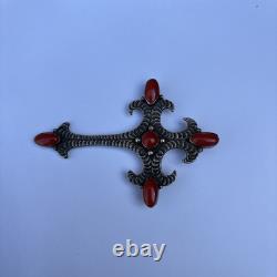 Rare! 925 Sterling Silver With Coral Navajo Pendant/Brooch By Lee Charley, Jr