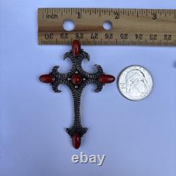 Rare! 925 Sterling Silver With Coral Navajo Pendant/Brooch By Lee Charley, Jr