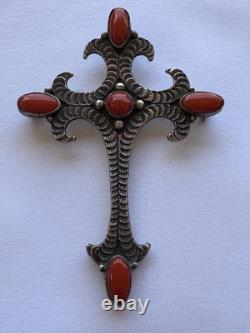 Rare! 925 Sterling Silver With Coral Navajo Pendant/Brooch By Lee Charley, Jr