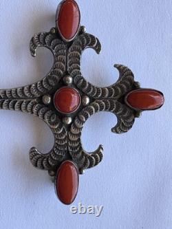 Rare! 925 Sterling Silver With Coral Navajo Pendant/Brooch By Lee Charley, Jr