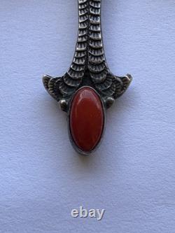 Rare! 925 Sterling Silver With Coral Navajo Pendant/Brooch By Lee Charley, Jr