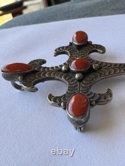 Rare! 925 Sterling Silver With Coral Navajo Pendant/Brooch By Lee Charley, Jr