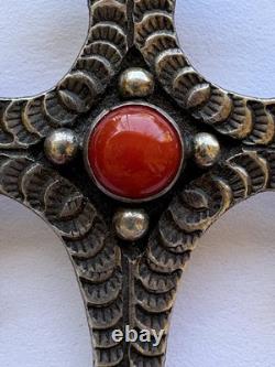 Rare! 925 Sterling Silver With Coral Navajo Pendant/Brooch By Lee Charley, Jr