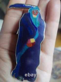 Rare John Nieto Artist Signed Native American Artist Enamel Brooch WOW 3