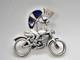 Rare Native American Hopi Turquoise 925 Sterling Silver Kokopelli Motorcycle Pin
