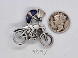 Rare Native American Hopi Turquoise 925 Sterling Silver Kokopelli Motorcycle Pin