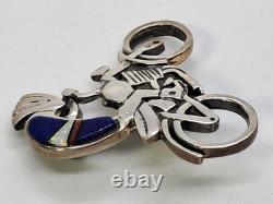 Rare Native American Hopi Turquoise 925 Sterling Silver Kokopelli Motorcycle Pin