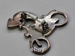 Rare Native American Hopi Turquoise 925 Sterling Silver Kokopelli Motorcycle Pin