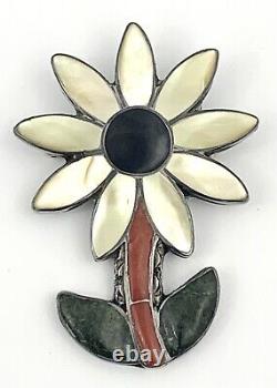 Rare Native American Zuni Porfilio Sheyka Multistone Sunflower Daisy Brooch Pin