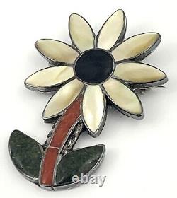 Rare Native American Zuni Porfilio Sheyka Multistone Sunflower Daisy Brooch Pin