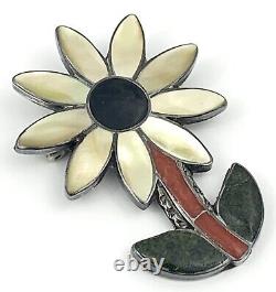 Rare Native American Zuni Porfilio Sheyka Multistone Sunflower Daisy Brooch Pin