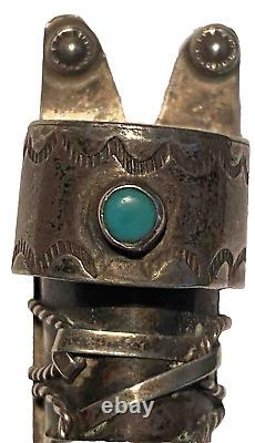 Rare Navajo Silver Turquoise Artisan Cradle Figure Brooch Pin Fred Harvey Era