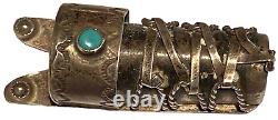 Rare Navajo Silver Turquoise Artisan Cradle Figure Brooch Pin Fred Harvey Era