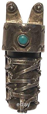 Rare Navajo Silver Turquoise Artisan Cradle Figure Brooch Pin Fred Harvey Era