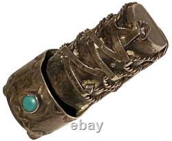 Rare Navajo Silver Turquoise Artisan Cradle Figure Brooch Pin Fred Harvey Era