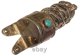 Rare Navajo Silver Turquoise Artisan Cradle Figure Brooch Pin Fred Harvey Era