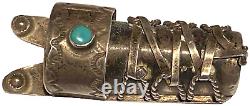 Rare Navajo Silver Turquoise Artisan Cradle Figure Brooch Pin Fred Harvey Era