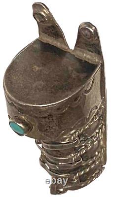 Rare Navajo Silver Turquoise Artisan Cradle Figure Brooch Pin Fred Harvey Era