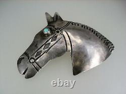 Rare Old Navajo Sterling Silver & Turquoise Horsehead Pin Brooch