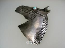 Rare Old Navajo Sterling Silver & Turquoise Horsehead Pin Brooch