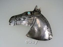 Rare Old Navajo Sterling Silver & Turquoise Horsehead Pin Brooch