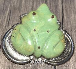 Rare Old Vintage Zuni Sterling Silver Turquoise Frog Brooch Native American