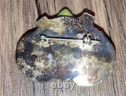 Rare Old Vintage Zuni Sterling Silver Turquoise Frog Brooch Native American