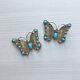 Rare Signed Vintage Navajo Butterfly Brooch Turquoise Sterling Silver Pin