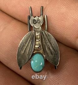 Rare UITA 3 United Indian Traders Sterling Silver & Gem Turquoise Fly Brooch Pin