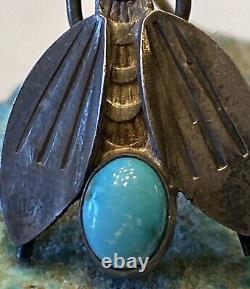 Rare UITA 3 United Indian Traders Sterling Silver & Gem Turquoise Fly Brooch Pin